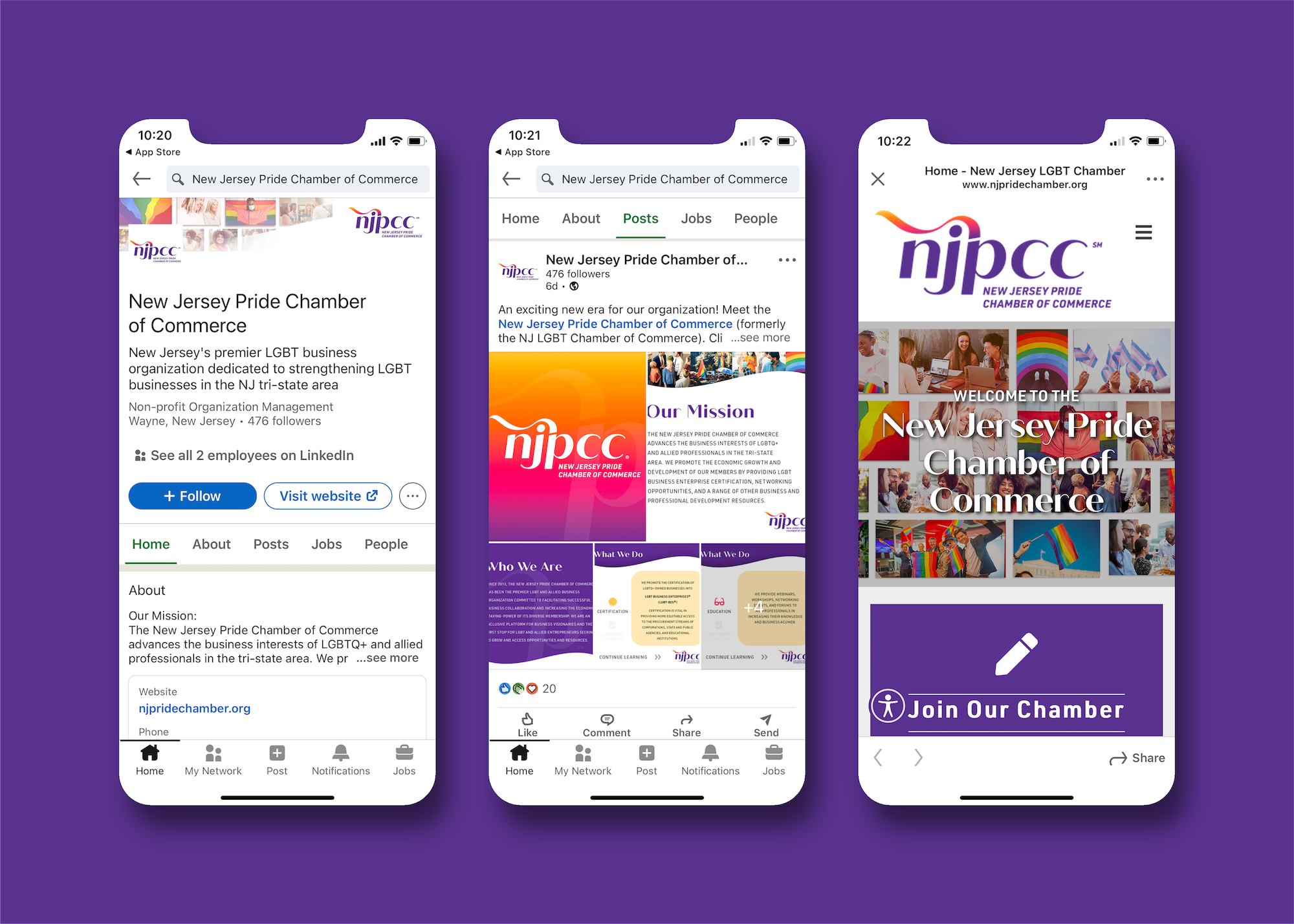 New Jersey Pride Chamber of Commerce social media graphics designed by 96ANDX