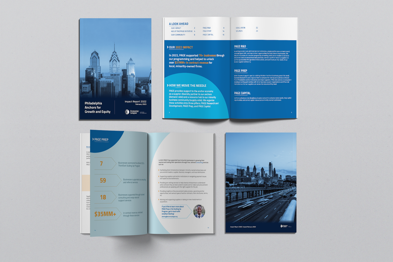Economy League of Greater Philadelphia 2022 Impact Report summary page designed by 96ANDX