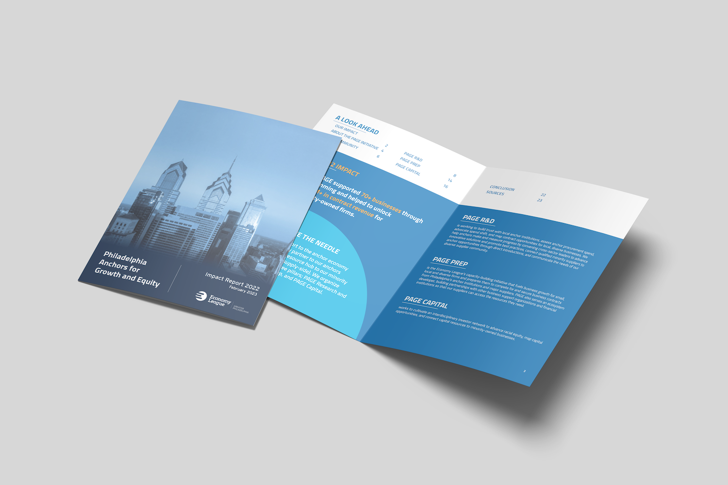 Economy League of Greater Philadelphia 2022 Impact Report interior page designed by 96ANDX